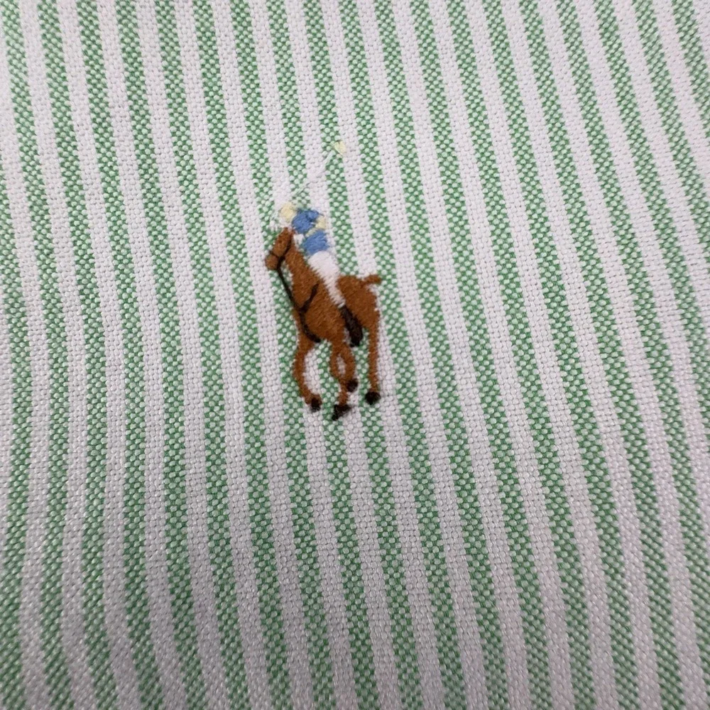 POLO RALPH LAUREN Long Sleeve‎ Shirt Mens 17-36 Green Stripe Flesh Pony *